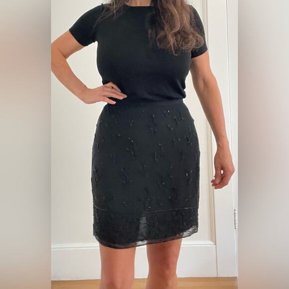 INC Silk black mini skirt lined with beads. Size 4 - Picture 2 of 9